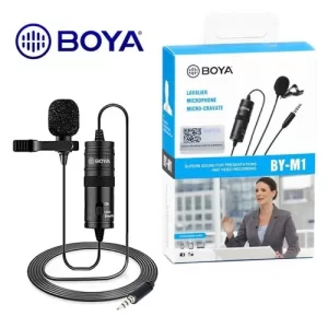 Boya ByM1 Auxiliary Omnidirectional Lavalier Condenser Microphone with 20ft Audio Cable (Black)