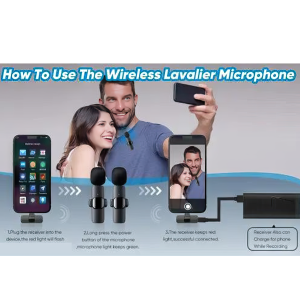 2 in 1 Wireless Clip-on Auto Noise Cancelling Live Mini Microphone